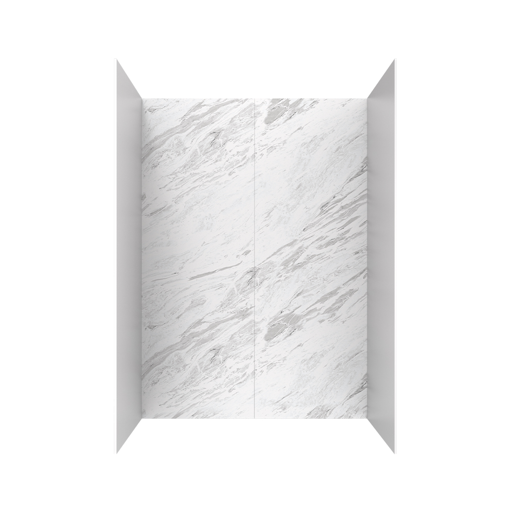 Light marble-look three-panel shower wall